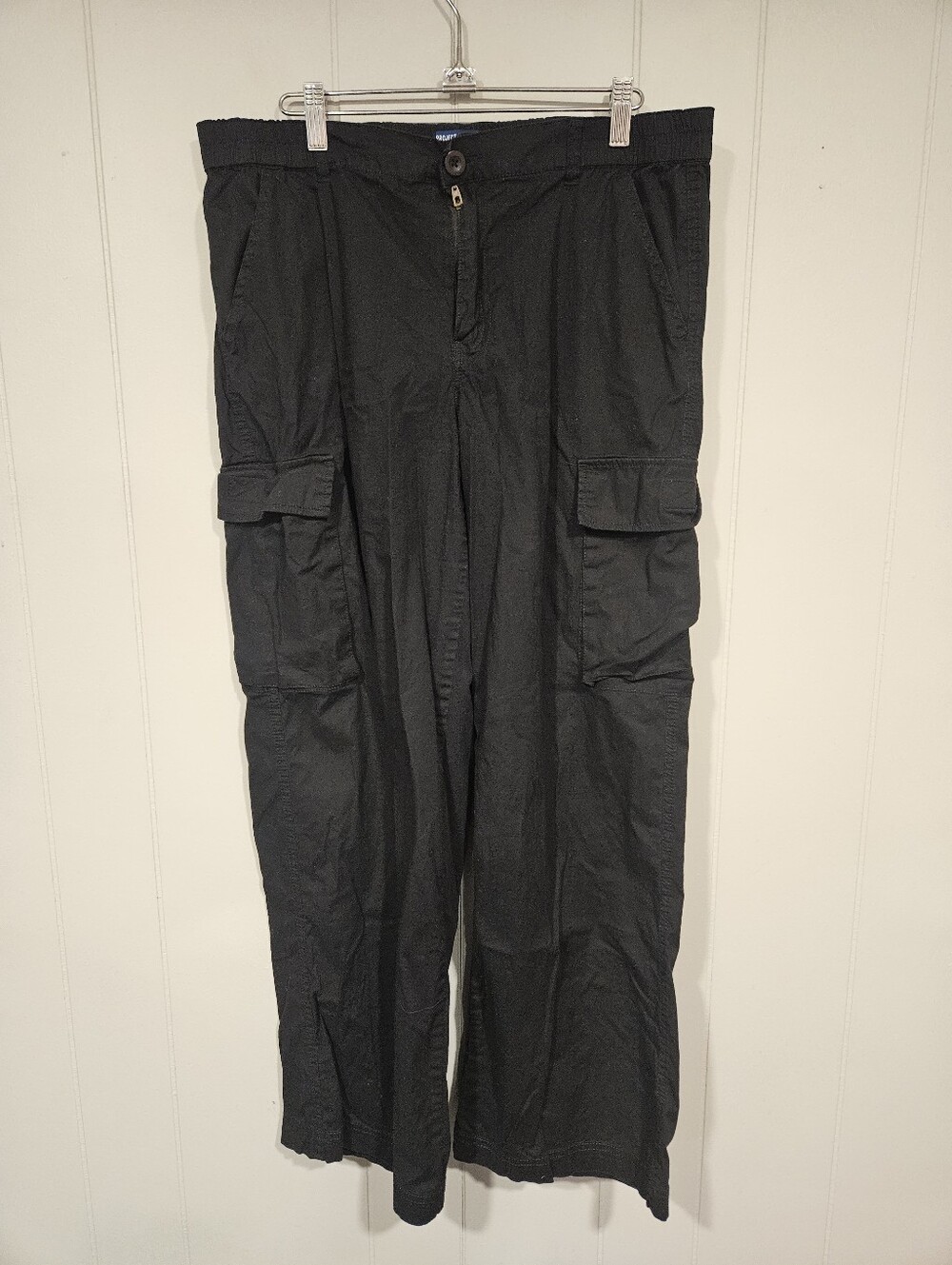 Project Indigo Women's Size 14 Black Mid-Rise Flat Front Wide-Leg Cargo Pants